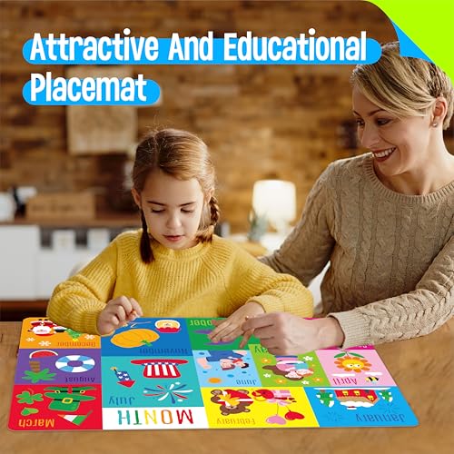 6 Pack Placemats for Kids, Non-Slip Washable, Reusable Alphabet, Number, Month, Color & Emotion Educational Placemats for Home, Kindergarten, Classroom, Nursery - style: Education-B
