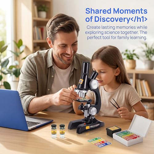 Little World Kids Microscope with LED Light - 100X/400X/1200X Magnification - color: Black