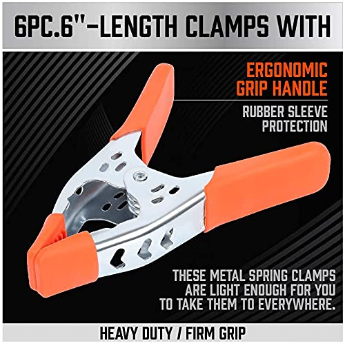 HORUSDY 12-Pack 6 Inch Spring Clamps, Heavy Duty Metal Clamp Set with 2.5-Inch Jaw Opening for Woodworking, DIY, Crafts and Repairs - color: Orange, size: 6 inch 12-Piece