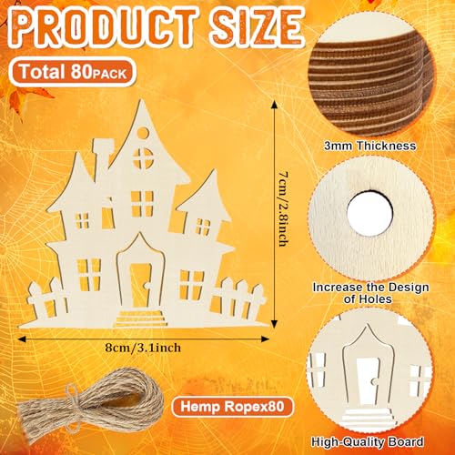 80PCS Wooden Halloween Ornaments to Paint Fall Decorations,10 Styles DIY Blank Autumn Unfinished Wood Skull Pumpkin Ghost Bat Boo Trick or Treat Halloween Cutouts Ornament for Crafts Party Hanging - color: Halloween Cutouts
