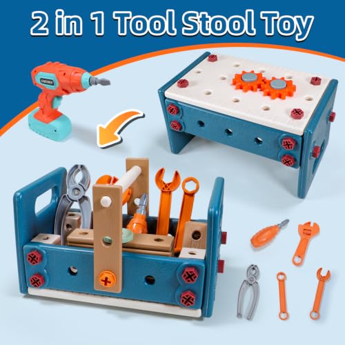VEAIS Kids Tool Set with Drill,120Pcs Tool Set with ToolBench,Montessori Toy for 3+Year Old,Educational STEM Construction Toys for Ages 3-6,Pretend Play Kids Toys 3-5 Year Old Birthday Gift - color: Orange