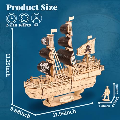 3D Wooden Puzzles for Adults,Wooden Toy for Kids and Adults,Model Building Kit,Educational Brain Teaser,Best Educational Christmas Birthday Day Gift for Friends (Wooden Pirate Ship)