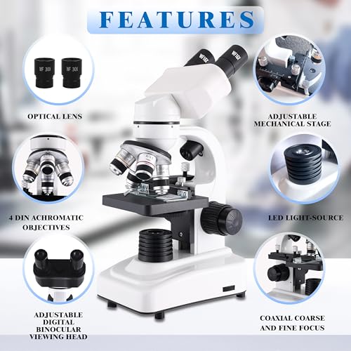 Compound Binocular Microscopes 64X-6000X with Electric Len, Microscope for Adults Kids Students, 4 Objective Lens, Biological Microscope Kit for School, Lab - style: Microscope Kit - 2