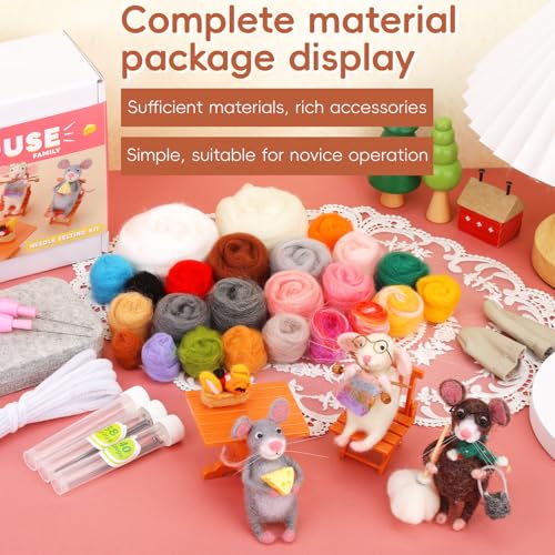 OEHPICC Mouse Family Needle Felting Kit,Needle Felting Starter Kit