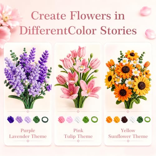 YYAWWNE 800 PCS Pipe Cleaners Flower Kit, 13 Colors Chenille Stem, with Handle, Packaging Paper and Ribbon Decoration and Instruction, DIY Bouquet Art Supplies, Art and Craft Supplies
