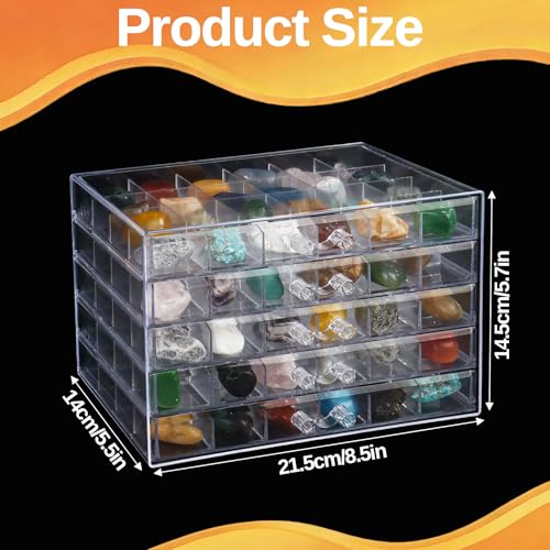 Rock Collection Box for Kids, 120 Grid Rock Collection Display Case, Clear Rock Storage Box for Gemstones Fossils Minerals