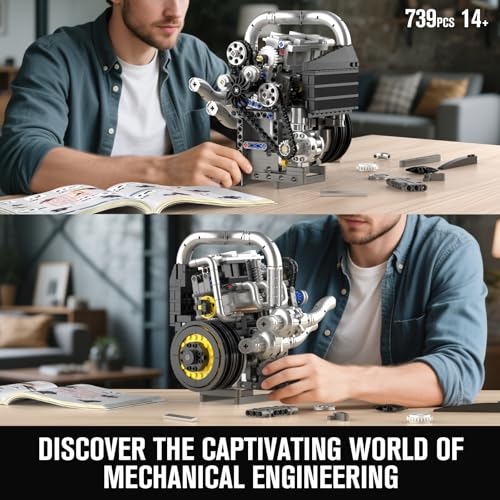 Mould King 10215 Engine Building Kit for Adults, MOC Ideas Mini Transmission Engine Model Toy for Display, STEM Building Project for Teens 14+(739 PCS) - style: KS Engine