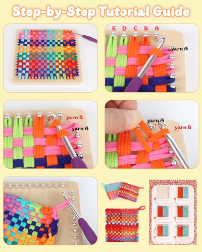 Weaving Loom Kit, Wooden Potholder Loom Kit with Step-by-Step Instruction - size: Large Loom