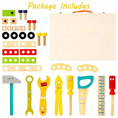 Wooden Kids Tool Kit, Montessori Tool Set Toys for Boys Girls 3+