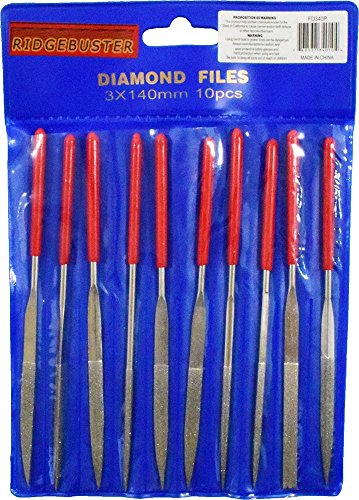 10 Piece Diamond Needle Files Set | Size 140mm X 3mm (5.5" x 0.1") | Vinyl Coated Handles | Round, Tapered, Half Round, Barrette, Crossing, Knife, Equaling, Warding, Square - size: 5.5" (10 Piece)