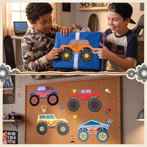 LINAYE 45 Sheets Monster Truck Stickers for Kids Toddlers, Make Your Own Monster Truck Stickers Birthday Party Favors Activities Goodie Bag Filler Crafts for Kids Classroom - style: Monster Truck 45 Sheets