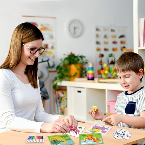 Fennoral 12 Pack Dinosaur Craft Kit for Kids Classroom Color Your Own Dinosaur Jigsaw Puzzles with Card DIY Coloring Dinosaur Craft Kit Art Activities Birthday Gifts Party Favor Supplies - color: Dinosaur