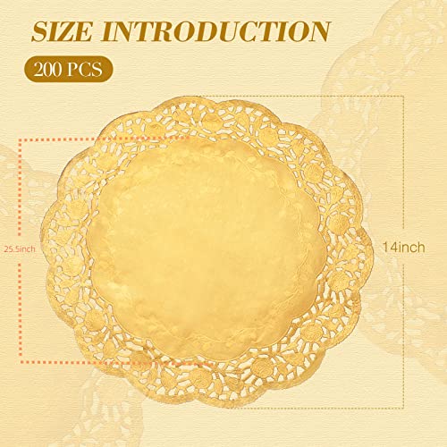 Yexiya 200 Pcs Lace Paper Doilies 14 Inch Round Foil Placemats, Gold - color: Gold