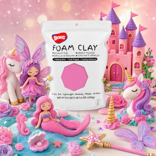 BOHS Foam Clay, Pink Air Dry Modeling Clay, 1.1 lb - color: Pink, size: 500 g