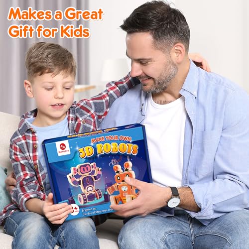 Mocoosy Wooden Robot Painting Art and Craft Kit for Kids Ages 3-5, Build & Decorate Your Own Robots with Paint & Stickers, Wood Robot STEM Game Montessoi Educational Toy Gift for Boys Girls 4-8 Years - style: Robot