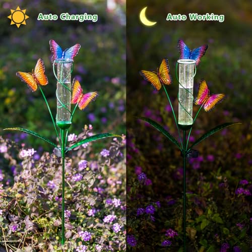 Solar Rain Gauge with 7-Inch Plastic Tube, Butterfly Decor - color: Multi-Butterfly