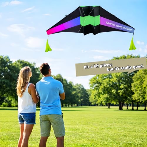 118.1-inch Giant Box Kite Adult Size Kite with Tassel Tail and 300-foot Flying Line | Perfect for Beach and Park Fun | Ideal - color: Black, green, and pink