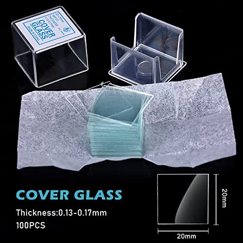 50 Pieces Microscope Slides and 100pcs Pre-Cleaned 20mm x 20mm Microscope Cover Slips Glasses for Basic Biological Science Education