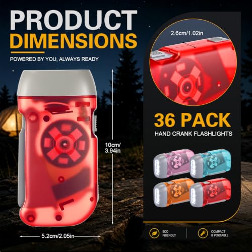 Treela 36 Hand Crank Flashlights,Red,Light Blue,Orange,Pink - color: red, light blue, orange, pink