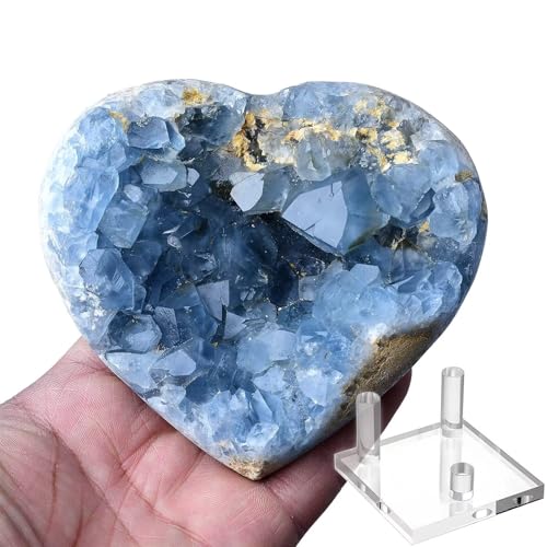 Extra Large Blue Celestite Geode Heart Healing Crystal Stone Collection Mineral Specimen with Stand Home Office Decor 0.6-0.8 Pound - color: Dark Blue, size: 0.6-0.8 Pound