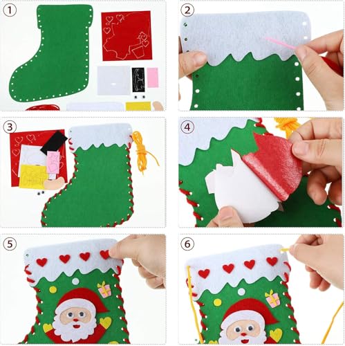 Yssreey 8 Sets Christmas Felt Crafts DIY Christmas Felt Stockings with Ornaments Handmade Sewing Sock Kits Create Your Own Christmas Stockings for Kids Christmas Favors