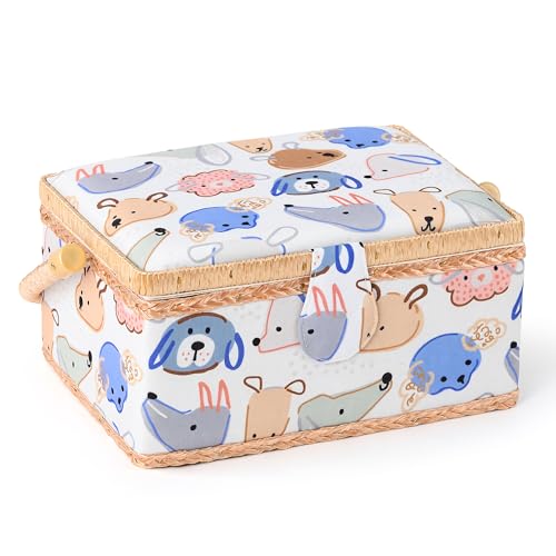 NOTIONSLAND Sewing Basket with Kits, Cute Sewing Box for Beginners, White, Animal Pattern - color: WHITE ANIMAL