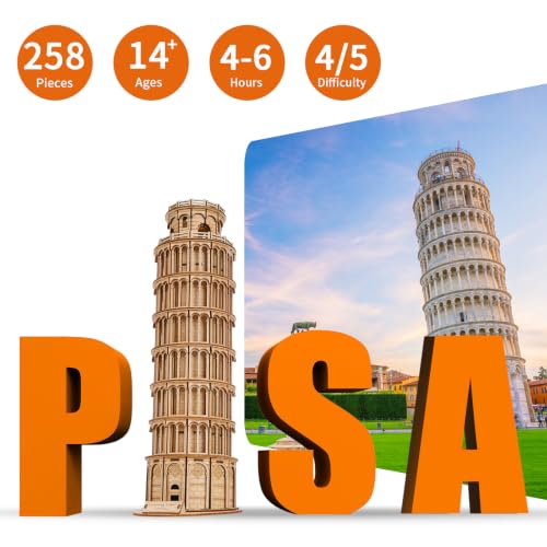 3D Wooden Puzzle for Adults, Italy Leaning Tower of Pisa Wood Architecture Model, DIY Building Kit Craft Hobbies Toy, Birthday Festival Gift for Women Men 14+, Home Decor, 258 PCS - color: Leaning Tower of Pisa