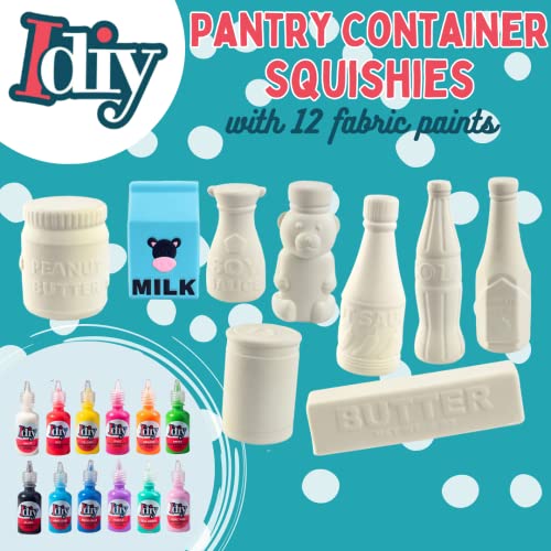 Idiy Jumbo Squishy Toys Craft Kit (9 Pack Kawaii Pantry Foods) – Paint Your Own Slow Rising Squishies DIY Grocery Art Set – Includes 12 Fabric Paints & Condiment Toys – Quirky Gift for Kids & Tweens - color: Food Pantry - 9pc