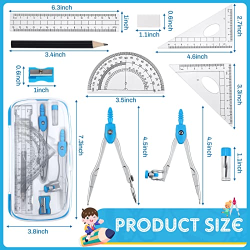Teling 12 Sets Math Geometry Kit for Students Compass Geometry, Blue