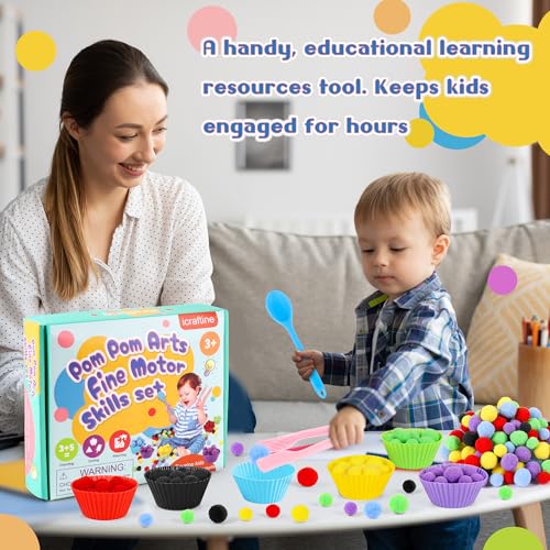 158 PCS Fine Motor Skills Set - style: 150 Pom Poms + 6 Sorting Bowls