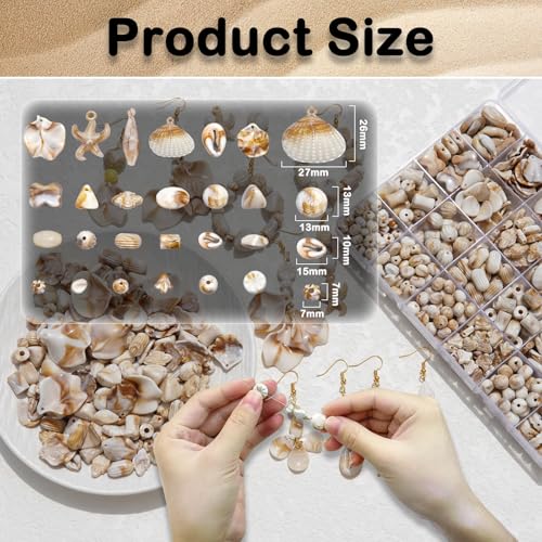 550Pcs Ocean Beads Kit Shell Starfish Mermaid for Bracelet Jewelry Making - color: Beige+Camel