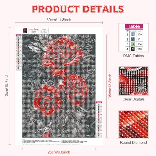 BIGRIMA Diamond Art Painting Kits for Adults,5D Rose Diamond Painting Kit for Beginners, DIY Paint with Round Full Drill Diamonds Paintings Flowers Gem Art for Home Wall Decor Gift 12x16 Inch - color: Diamond Painting 005