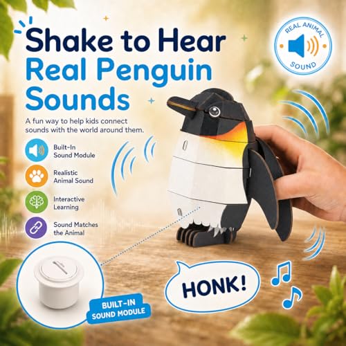 MierEdu Build 'N' Sound 3D Puzzle for Kids, Animal Puzzle with Sound Module, Educational STEM Craft Kit, FSC Paper Model Building Toy Gift for Ages 6+ - color: Emperor Penguin