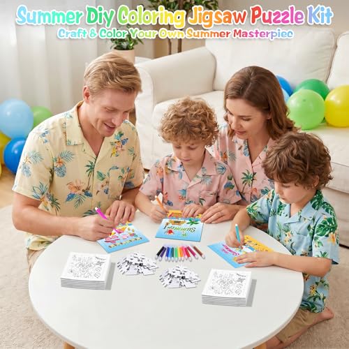 Fennoral 24 Pack DIY Coloring Summer Jigsaw Puzzle Craft Kit for Kids - color: Summer