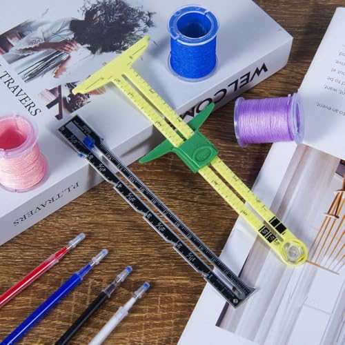 KISEER 2 Pieces Sewing Gauge Ruler 5-in-1 Sliding Sewing Measuring Ruler Fabric Quilting Tool with 4 Pcs Marker Pen for Knitting Crafting Sewing Beginner Supplies