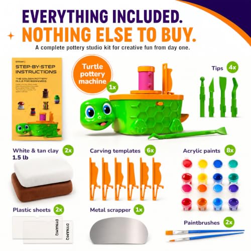 Precision Mini Pottery Wheel for Kids – Mini Pottery Kit with Strong Motor, Air Dry Clay & 6 Precision Shape Guides – Create Miniature Vases, Bowls & Candle Holders – Pottery Kit for Kids Ages 8-12