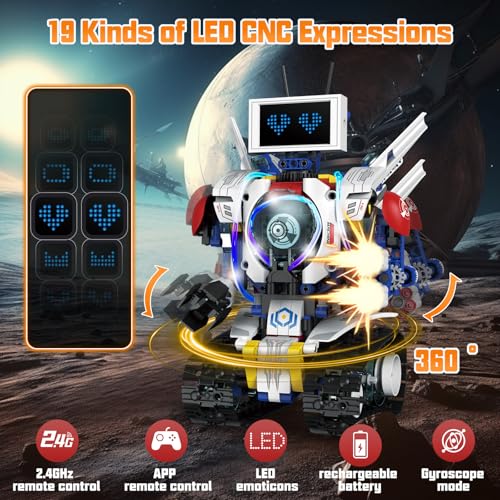 VOPOGLNE 5 in 1 STEM Robot Building Kit, APP & Remote Control Screen Building Toys, Eye Coding Robots Rechargeable, 620Pcs DIY Super Warriors for Kids Learning, Boys Girls Birthday Gifts