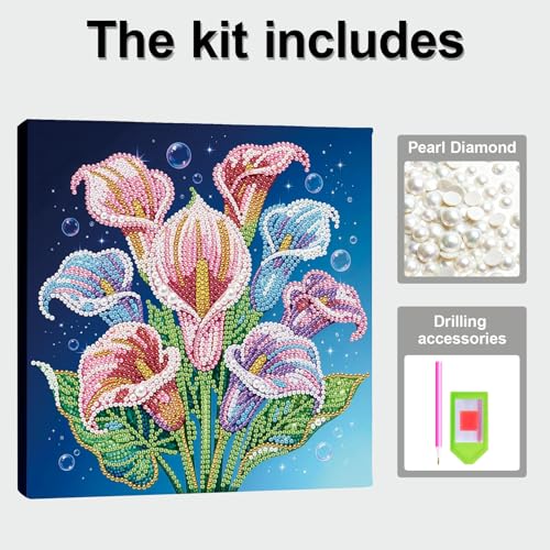 Xylzzuit Pearl Painting Kit with Frame All Inclusive 9.84x9.84IN DIY Gemstone Diamond Art Craft Supplies for Adults Beginners Craft Lovers Living Room Wall Desktop Decor Gift (Flower) - color: Flower