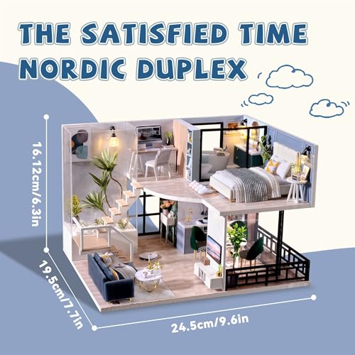 Flever Wooden DIY House Kit, Miniature with Furniture, Creative Craft Gift for Lovers and Friends (Satisfied Time) - color: Satisfied Time