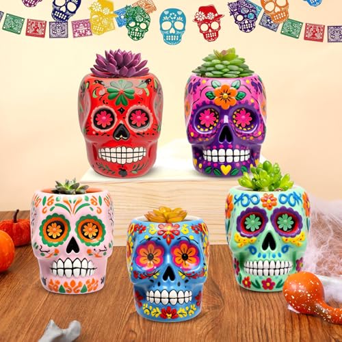 Pasimy 6 Set Ceramics to Paint DIY Succulent Planter Pots, Skull - style: Skull