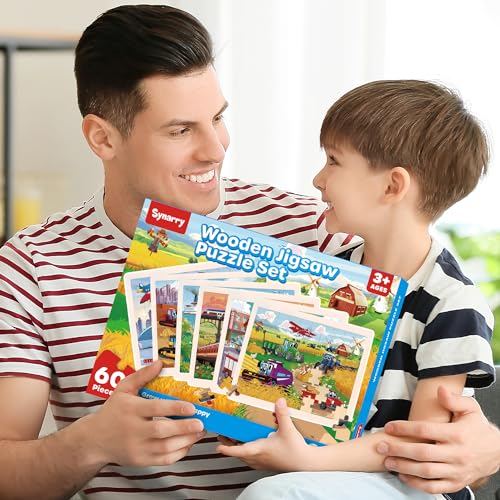 SYNARRY Large Wooden Vehicle Jigsaw Puzzles for Kids Ages 4-8, 60-Piece - style: Vehicle