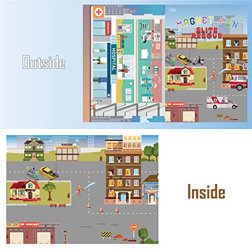 GRANDLMOON Magnetic Portable Playboard Elite Rescue Team Fire Fighting Trucks Police Trauma and Engineer (41 PCS)