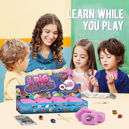 Gem Dig Kit, 12 Real Rocks Gemstones & Crystals - color: Gem Dig Kit