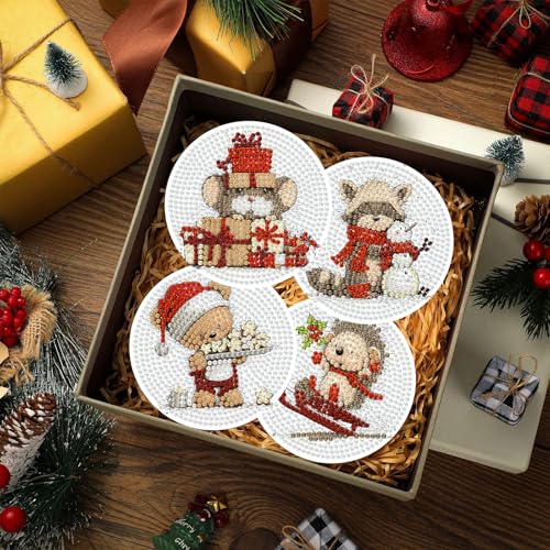 8 Pcs Christmas Diamond Art Coasters with Holder Cork Pads - color: Christmas C Coasters