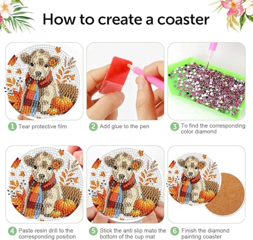 mrpwnle 8 Pcs Diamond Art Coasters Kits DIY Cow Diamond Painting Coasters - color: Fall Cow
