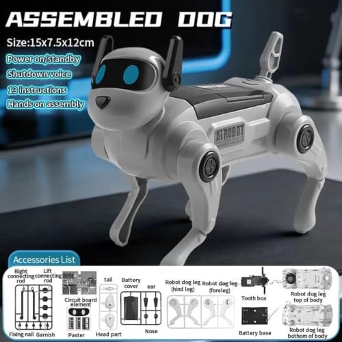 Robot Dog, DIY Voice Control Robot Dog Assembly Kit, 13 Fun Interactive Functions Robots Dogs, Movable Limbs, Singing Dancing Walking, Grey