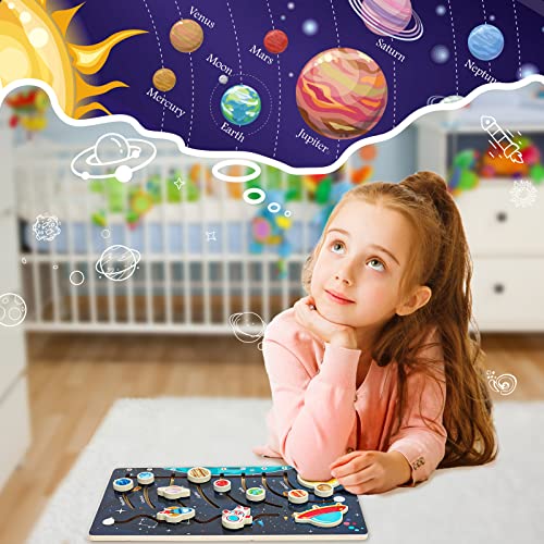 Zeoddler Movable Solar System Puzzle for Kids 3-6, Wooden Space Toys for Kids, Planets for Kids Preschool Learning Activities, Gift for Boys, Girls - color: Multicolor-movable