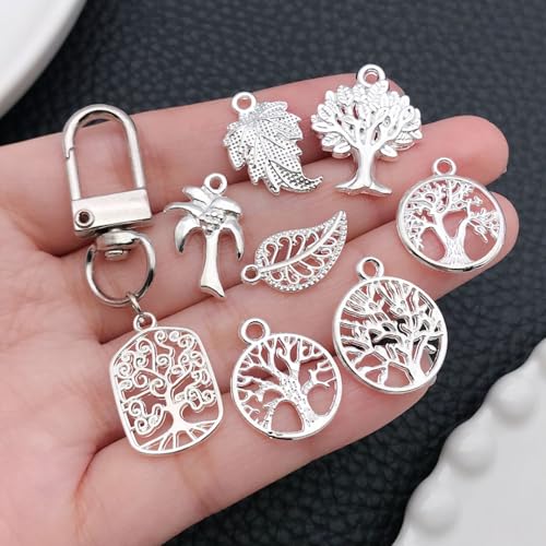 WOCRAFT 60pcs Bright Silver Tree Leaf Charms Bracelet Charms for Jewelry Making Sets DIY Necklace Bracelet Keychain Crafting Charms Kit Craft Supplies (SN891) - color: Bright Silver, size: Tree Leaf Charms