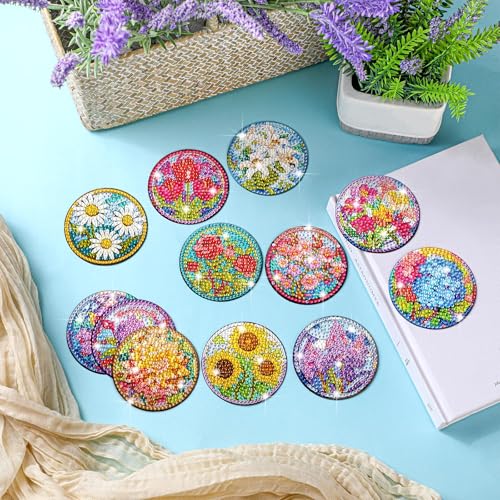 Zonon 12 Pcs Diamond Art Magnets for Refrigerator, Floral Diamond Painting - color: Boho, style: Flower