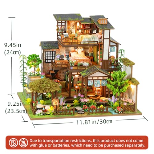 DIY Miniature House Kit with LED Lights, Bamboo Spring Courtyard Wooden Mini House Building Kit for Adults & Teens, Creative Crafts for Women, Friends & Hobbyists - style: Bamboo Spring Courtyard